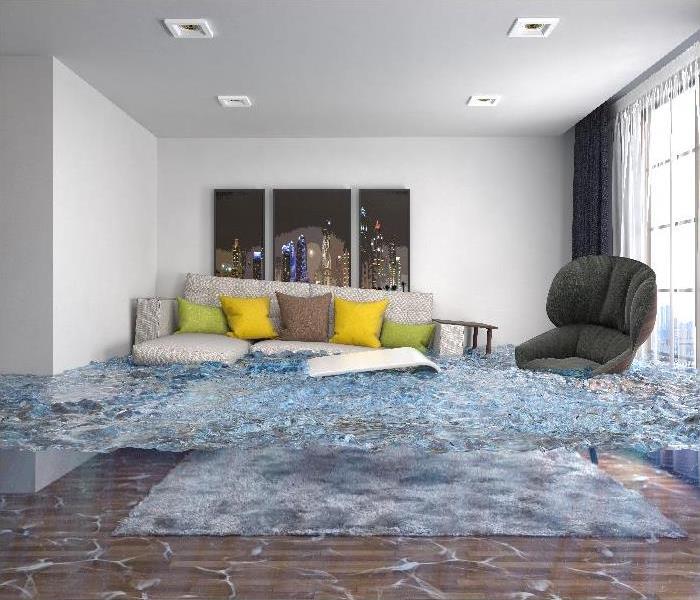 interior of the house flooded with water