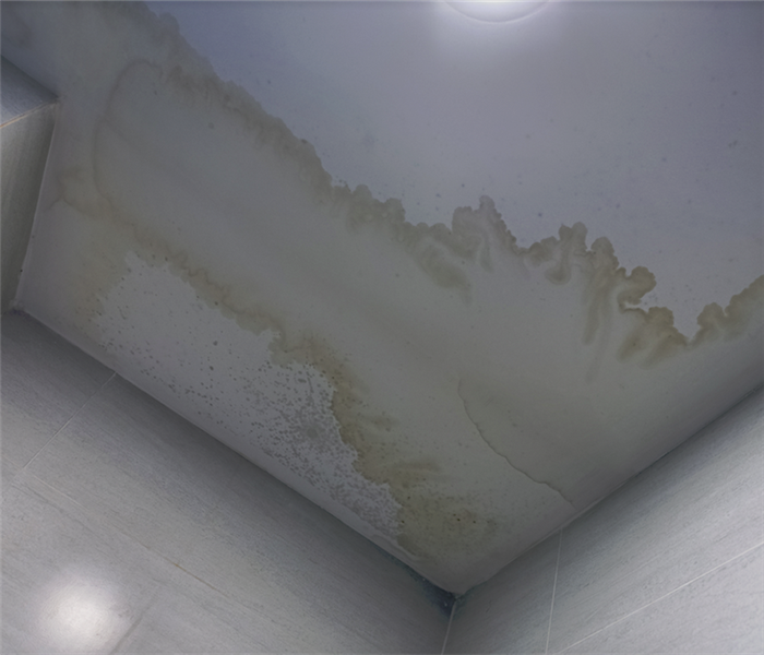 a water damaged ceiling with water marks on it